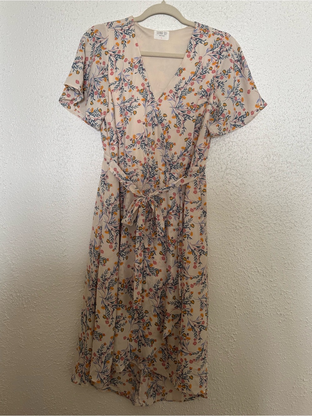 Sienna Sky Cream Floral Wrap Midi Dress